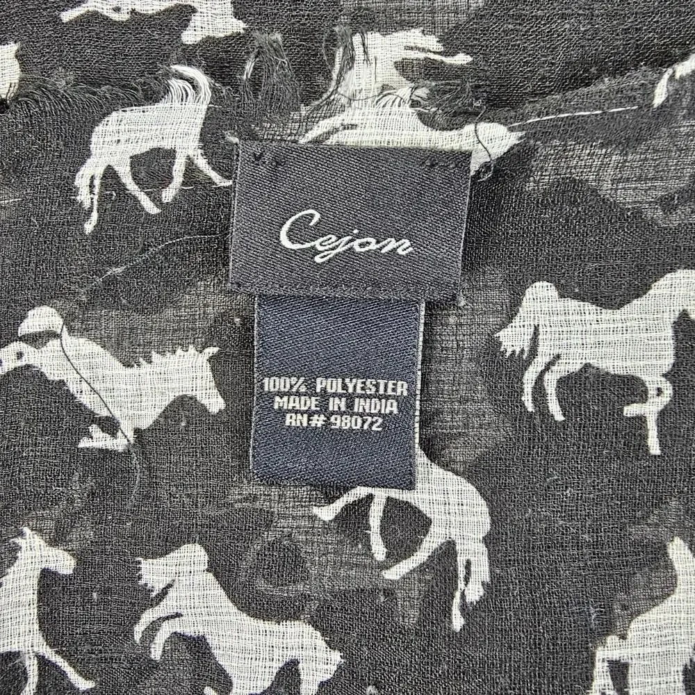 Lightweight Equestrian Scarf Black White Horse Design Raw Edge Cejon 76